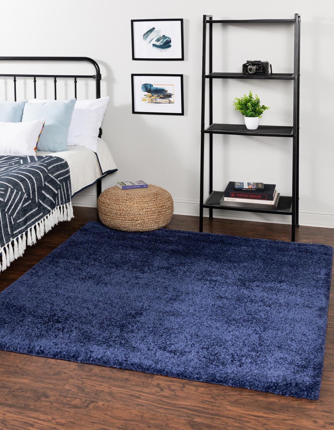 Navy Blue 7' 11 x 7' 11 Solo Square Area Rug Thick Soft Touch Fluffy & Plush Shaggy Pile Durable Minimalist Carpet for Classic Interior Design for Sale at Rug Engine