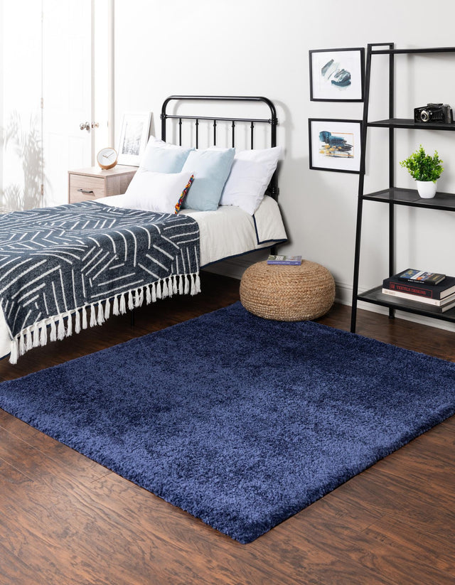 Navy Blue 10' x 10' Solo Square Area Rug Thick Soft Touch Fluffy & Plush Shaggy Pile