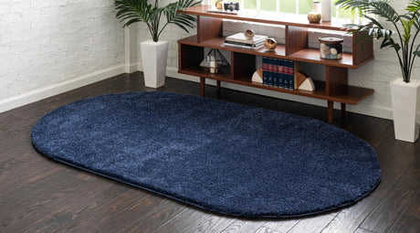 Navy Blue 7' 11 x 10' Solo Oval Area Rug Thick Soft Touch Fluffy & Plush Shaggy Pile Durable Minimalist Carpet for Classic Interior Design for Sale at Rug Engine