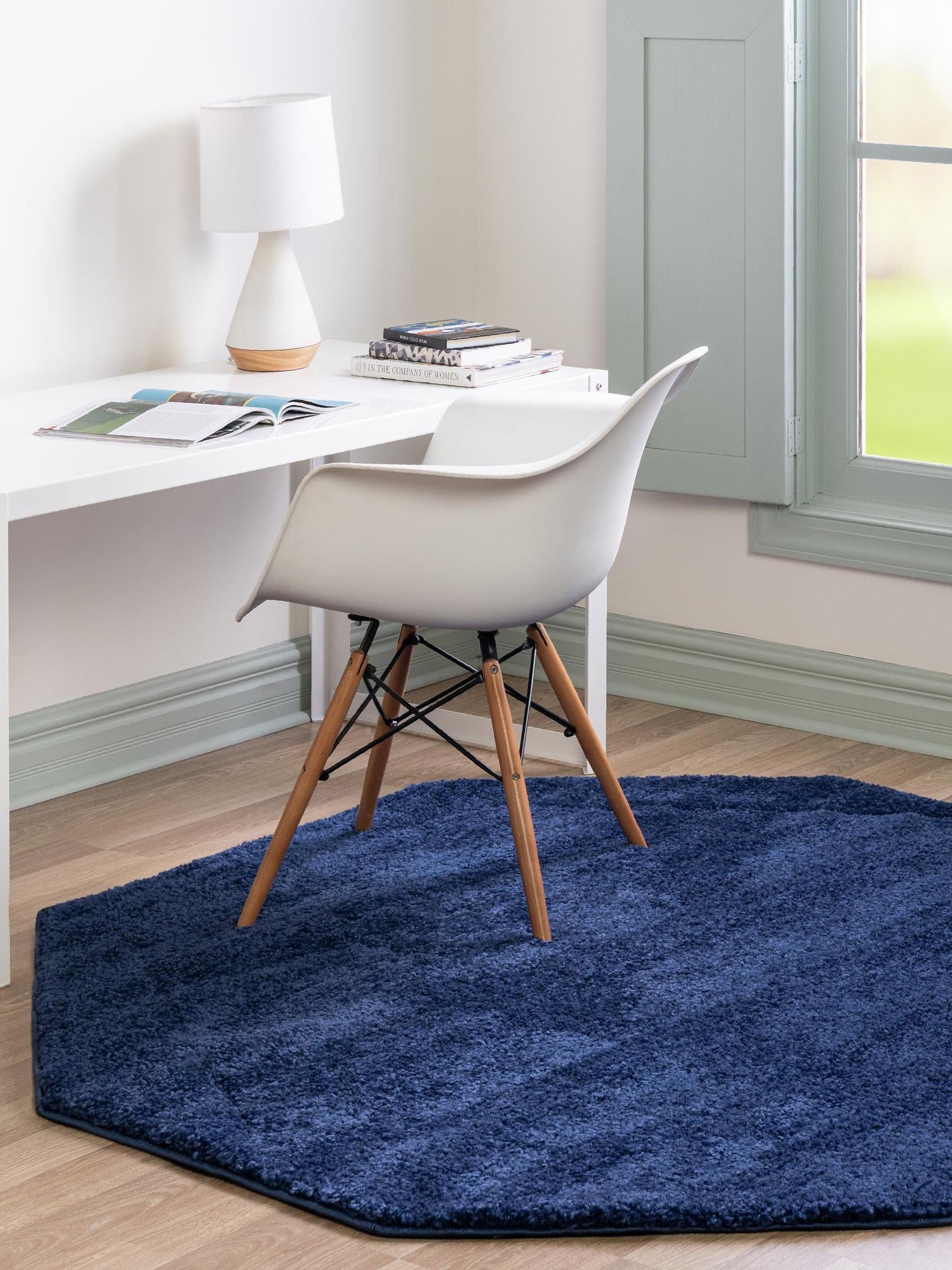 Navy Blue 5' x 5' Solo Octagon Area Rug Thick Soft Touch Fluffy & Plush Shaggy Pile Durable Minimalist Carpet for Classic Interior Design for Sale at Rug Engine