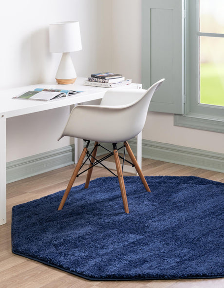 Navy Blue 5' x 5' Solo Octagon Area Rug Thick Soft Touch Fluffy & Plush Shaggy Pile Durable Minimalist Carpet for Classic Interior Design for Sale at Rug Engine