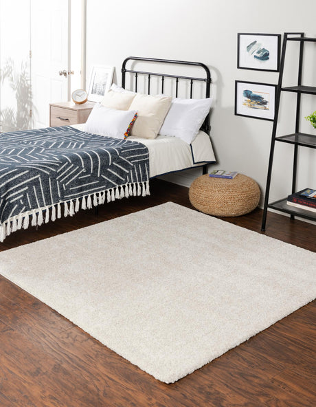 Ivory 4' x 4' Solo Square Area Rug Thick Soft Touch Fluffy & Plush Shaggy Pile Durable Minimalist Carpet for Classic Interior Design for Sale at Rug Engine