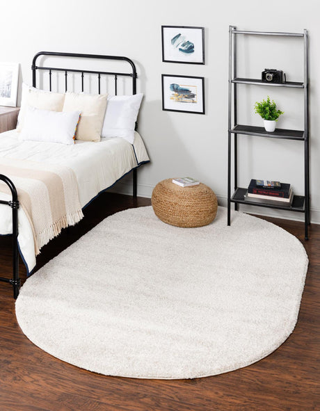 Ivory 5' x 8' Solo Oval Area Rug Thick Soft Touch Fluffy & Plush Shaggy Pile