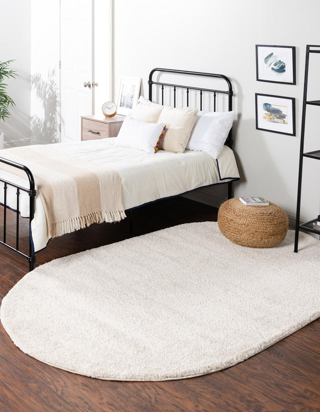 Ivory 5' x 8' Solo Oval Area Rug Thick Soft Touch Fluffy & Plush Shaggy Pile