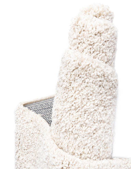 Ivory 5' x 8' Solo Oval Area Rug Thick Soft Touch Fluffy & Plush Shaggy Pile Durable Minimalist Carpet for Classic Interior Design for Sale at Rug Engine