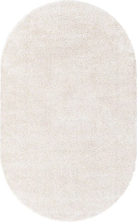 Ivory 5' x 8' Solo Oval Area Rug Thick Soft Touch Fluffy & Plush Shaggy Pile