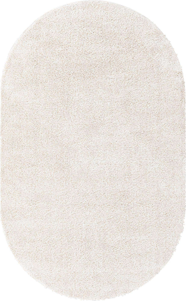 Ivory 5' x 8' Solo Oval Area Rug Thick Soft Touch Fluffy & Plush Shaggy Pile