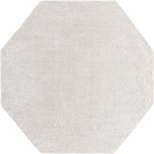 Ivory 7' 11 x 7' 11 Solo Octagon Area Rug Thick Soft Touch Fluffy & Plush Shaggy Pile