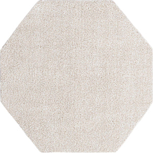 Ivory 5' x 5' Solo Octagon Area Rug Thick Soft Touch Fluffy & Plush Shaggy Pile