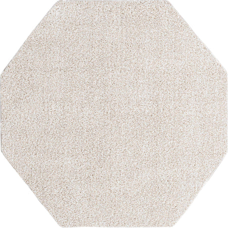 Ivory 5' x 5' Solo Octagon Area Rug Thick Soft Touch Fluffy & Plush Shaggy Pile