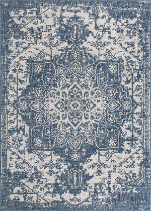 Blue 7' 1 x 10' Jill Zarin Outdoor Rectangle Area Rug Weather Resistant for Patio, Deck, Terrace, Balcony, Porch Durable 100% Polypropylene Carpet for Outside for Sale at Rug Engine
