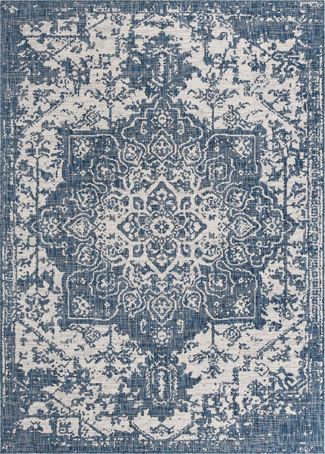 Blue 7' 1 x 10' Jill Zarin Outdoor Rectangle Area Rug Weather Resistant for Patio, Deck, Terrace, Balcony, Porch Durable 100% Polypropylene Carpet for Outside for Sale at Rug Engine
