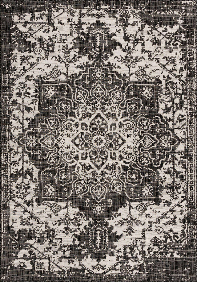 Charcoal Gray 7' 1 x 10' Jill Zarin Outdoor Rectangle Area Rug Weather Resistant for Patio, Deck, Terrace, Balcony, Porch Durable 100% Polypropylene Carpet for Outside for Sale at Rug Engine