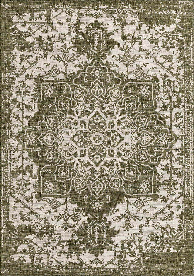 Green 7' 1 x 10' Jill Zarin Outdoor Rectangle Area Rug Weather Resistant for Patio, Deck, Terrace, Balcony, Porch Durable 100% Polypropylene Carpet for Outside for Sale at Rug Engine