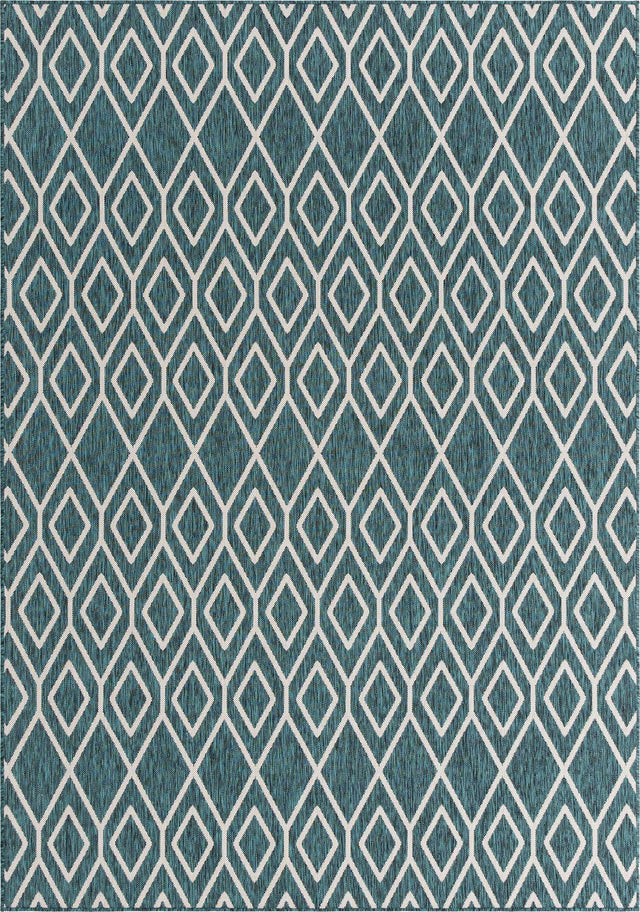 Teal 7' 1 x 10' Jill Zarin Outdoor Rectangle Area Rug Weather Resistant for Patio, Deck, Terrace, Balcony, Porch Durable 100% Polypropylene Carpet for Outside for Sale at Rug Engine