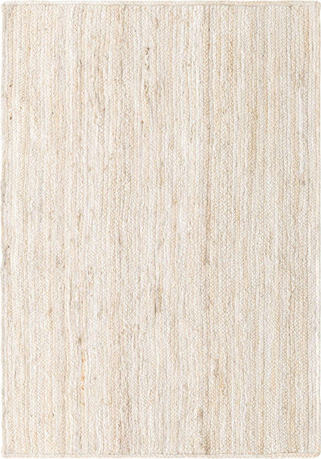 White 4' 1 x 6' 1 Braided Jute Rectangle Rug
