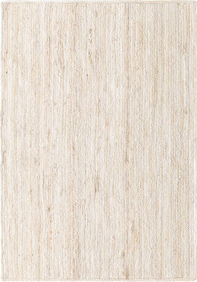 White 4' 1 x 6' 1 Braided Jute Rectangle Rug