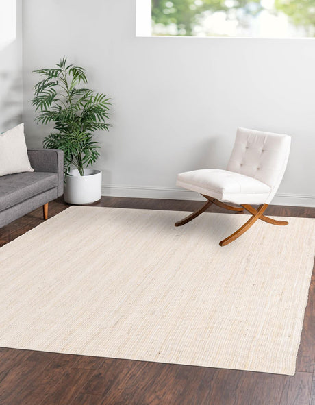 White 8' x 8' Braided Jute Square Rug