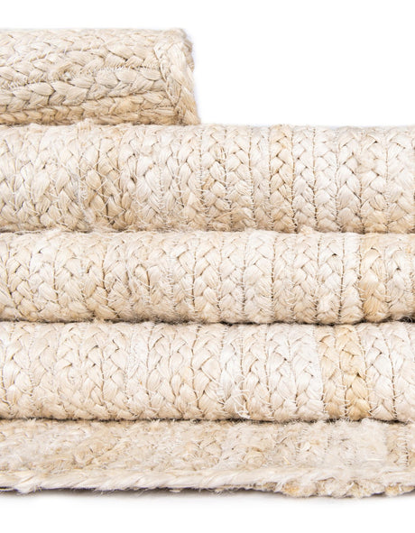 White 8' x 8' Braided Jute Square Area Rug 100% Jute Hand Braided Natural Eco-Friendly Boho Style Carpet for Living Rooms Dining Office Space Dorms for Sale at Rug Engine