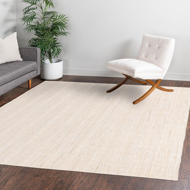White 8' x 8' Braided Jute Square Rug