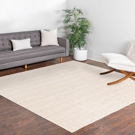 White 8' x 8' Braided Jute Square Area Rug 100% Jute Hand Braided Natural Eco-Friendly Boho Style Carpet for Living Rooms Dining Office Space Dorms for Sale at Rug Engine