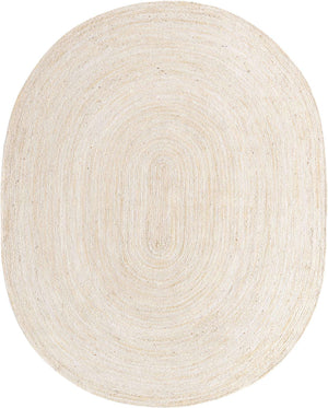 White 8' x 10' Braided Jute Oval Rug