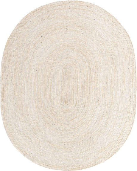White 8' x 10' Braided Jute Oval Rug