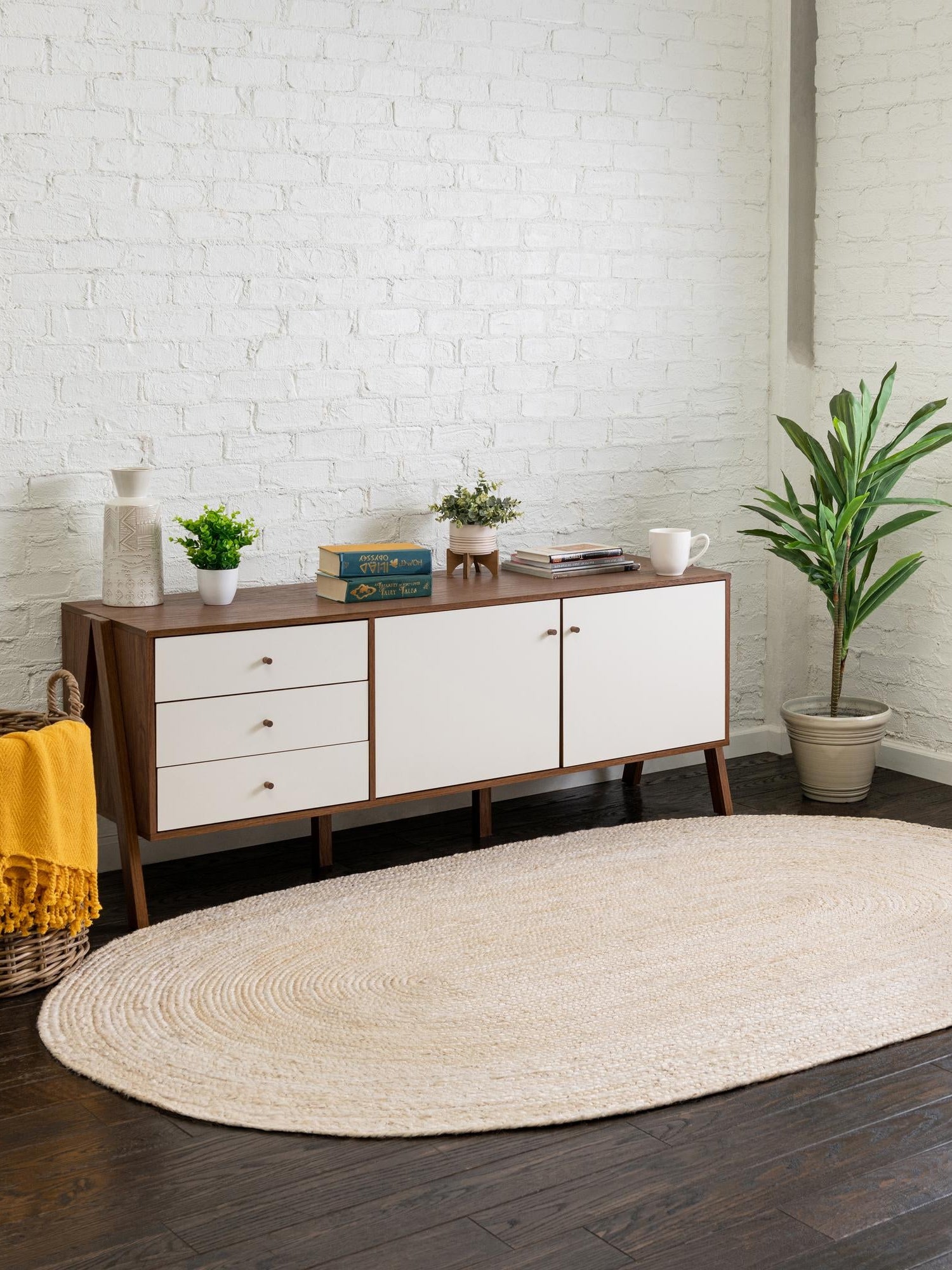 White 5' 1 x 8' Braided Jute Oval Area Rug 100% Jute Hand Braided Natural Eco-Friendly Boho Style Carpet for Living Rooms Dining Office Space Dorms for Sale at Rug Engine