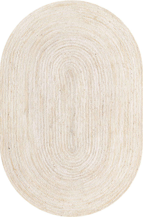 White 5' 1 x 8' Braided Jute Oval Rug