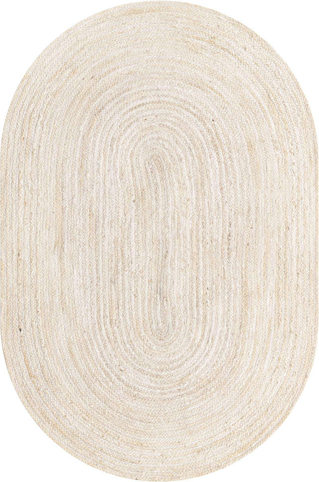 White 5' 1 x 8' Braided Jute Oval Rug