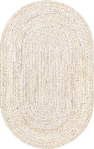 White 3' 3 x 5' 1 Braided Jute Oval Rug
