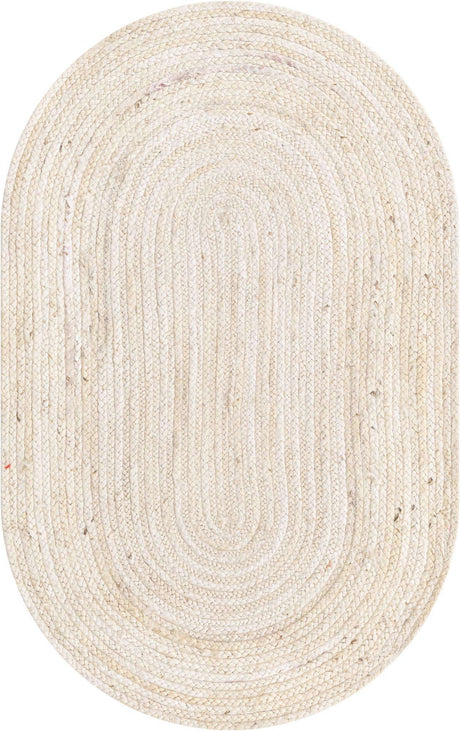 White 3' 3 x 5' 1 Braided Jute Oval Rug