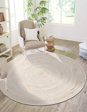 White 8' x 8' Braided Jute Round Rug