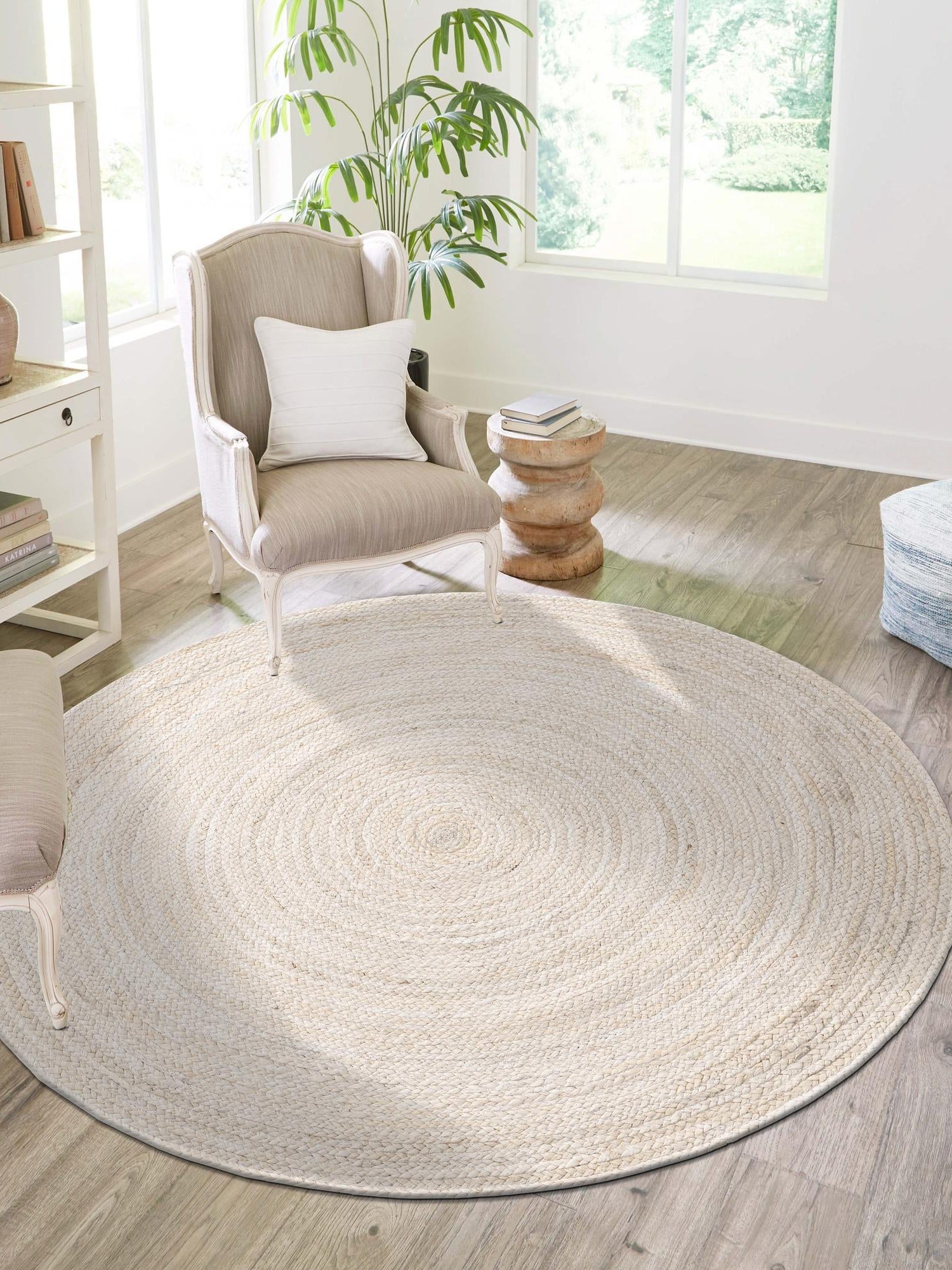 White 3' 3 x 3' 3 Braided Jute Round Area Rug 100% Jute Hand Braided Natural Eco-Friendly Boho Style Carpet for Living Rooms Dining Office Space Dorms for Sale at Rug Engine