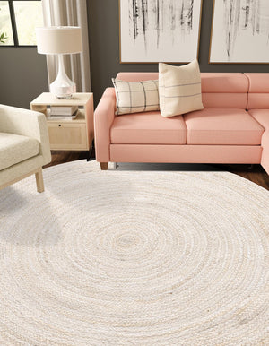 White 8' x 8' Braided Jute Round Rug