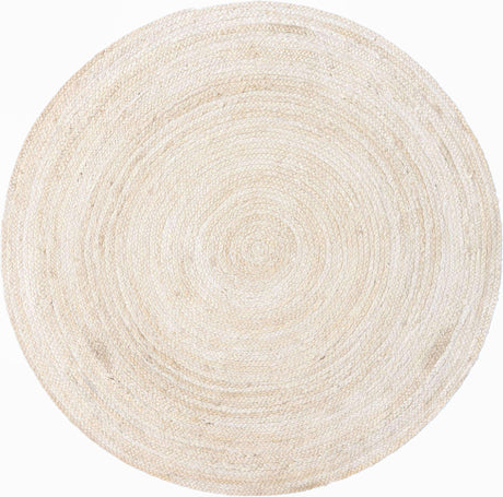 White 5' 1 x 5' 1 Braided Jute Round Rug