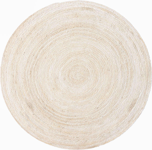 White 5' 1 x 5' 1 Braided Jute Round Rug