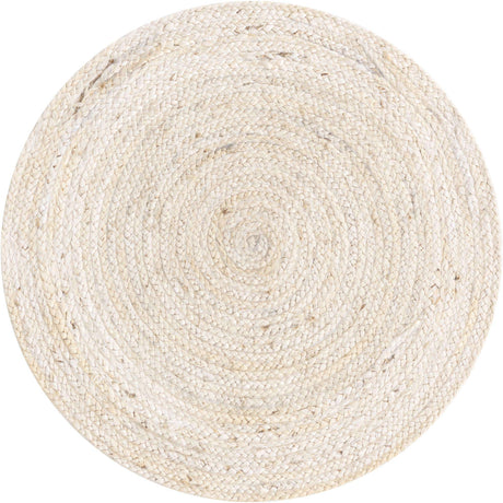 White 3' 3 x 3' 3 Braided Jute Round Rug