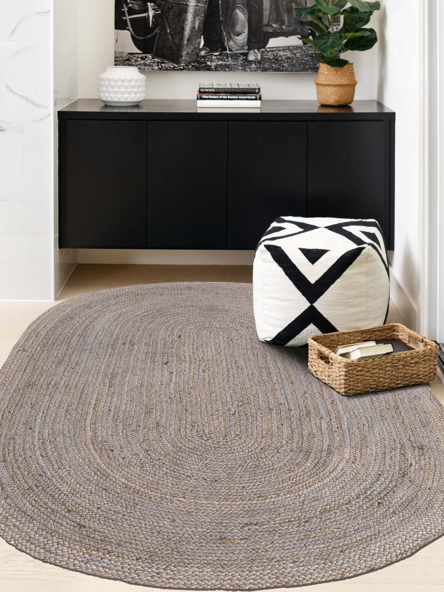 Gray 3' 3 x 5' 1 Braided Jute Oval Area Rug 100% Jute Hand Braided Natural Eco-Friendly Boho Style Carpet for Living Rooms Dining Office Space Dorms for Sale at Rug Engine