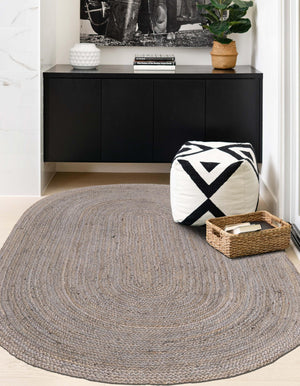 Gray 8' x 10' Braided Jute Oval Rug