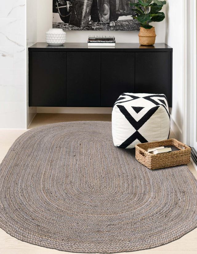Gray 8' x 10' Braided Jute Oval Rug