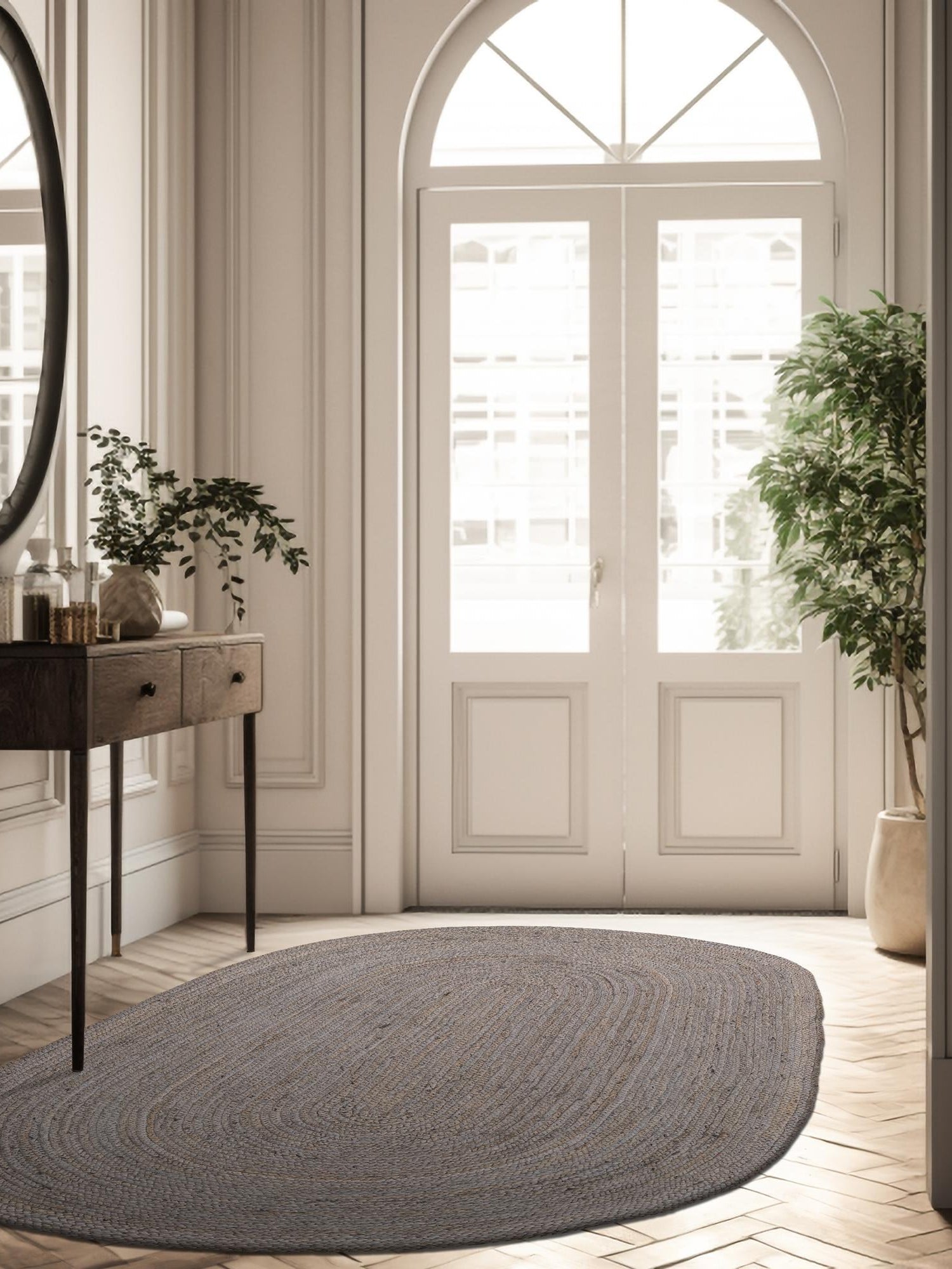 Gray 3' 3 x 5' 1 Braided Jute Oval Area Rug 100% Jute Hand Braided Natural Eco-Friendly Boho Style Carpet for Living Rooms Dining Office Space Dorms for Sale at Rug Engine