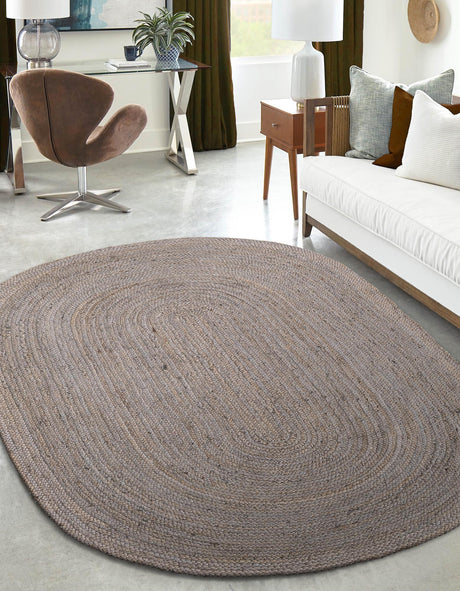 Gray 5' 1 x 8' Braided Jute Oval Area Rug 100% Jute Hand Braided Natural Eco-Friendly Boho Style Carpet for Living Rooms Dining Office Space Dorms for Sale at Rug Engine