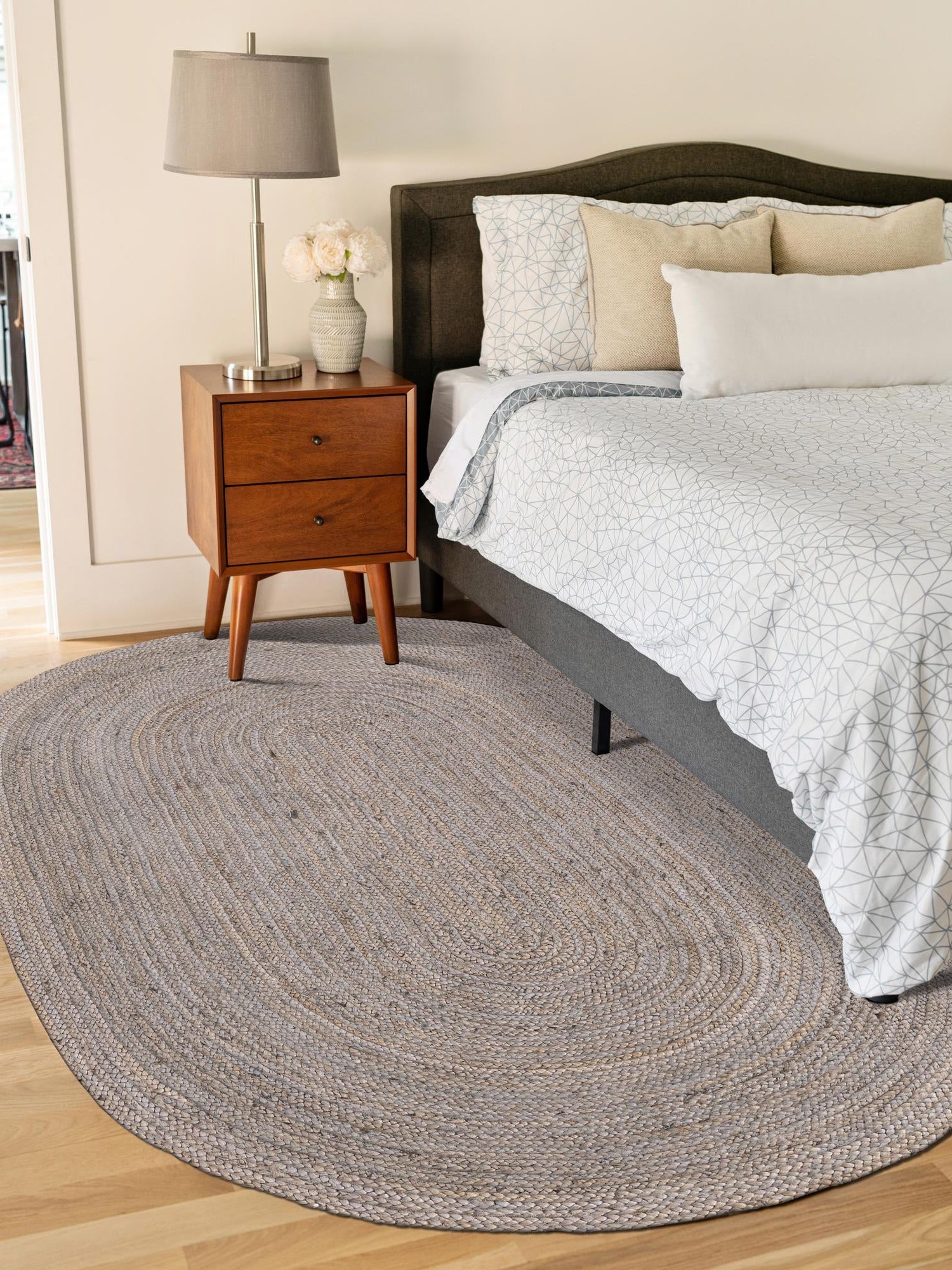 Gray 8' x 10' Braided Jute Oval Area Rug 100% Jute Hand Braided Natural Eco-Friendly Boho Style Carpet for Living Rooms Dining Office Space Dorms for Sale at Rug Engine