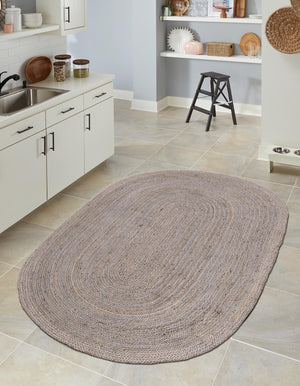Gray 3' 3 x 5' 1 Braided Jute Oval Rug