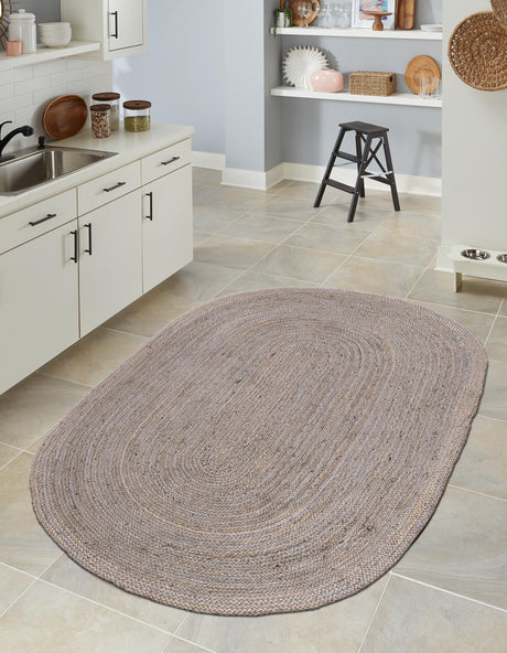 Gray 3' 3 x 5' 1 Braided Jute Oval Area Rug 100% Jute Hand Braided Natural Eco-Friendly Boho Style Carpet for Living Rooms Dining Office Space Dorms for Sale at Rug Engine