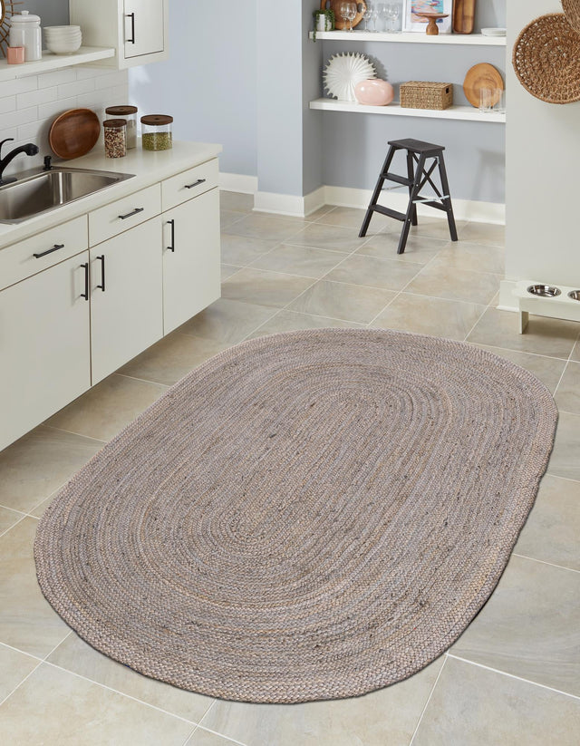 Gray 3' 3 x 5' 1 Braided Jute Oval Rug