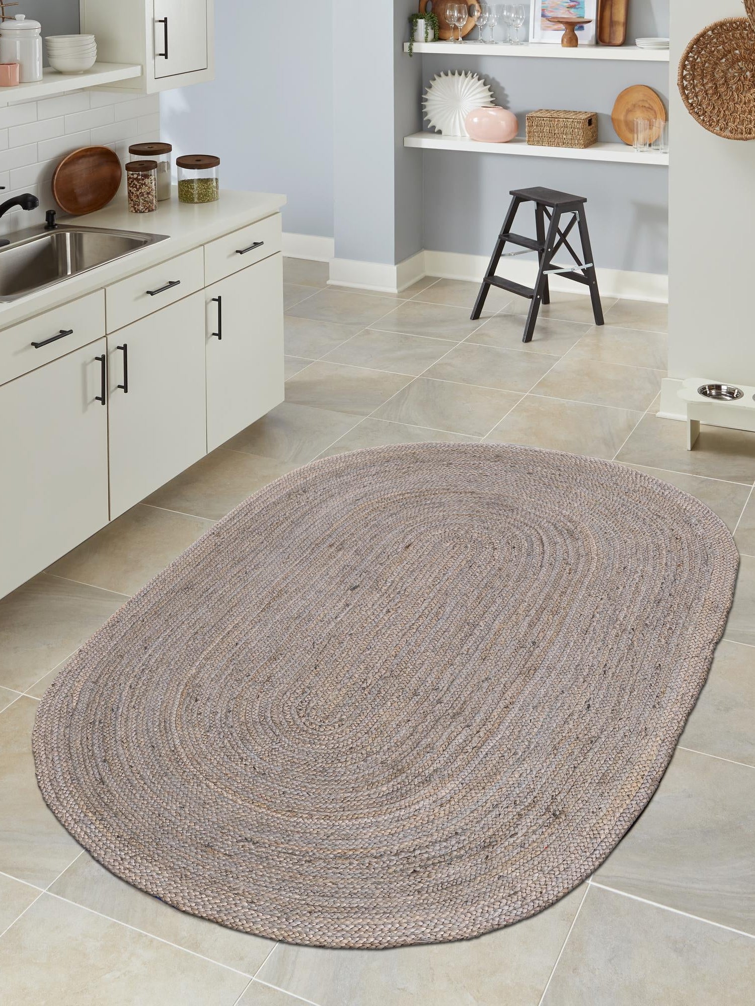 Gray 8' x 10' Braided Jute Oval Area Rug 100% Jute Hand Braided Natural Eco-Friendly Boho Style Carpet for Living Rooms Dining Office Space Dorms for Sale at Rug Engine