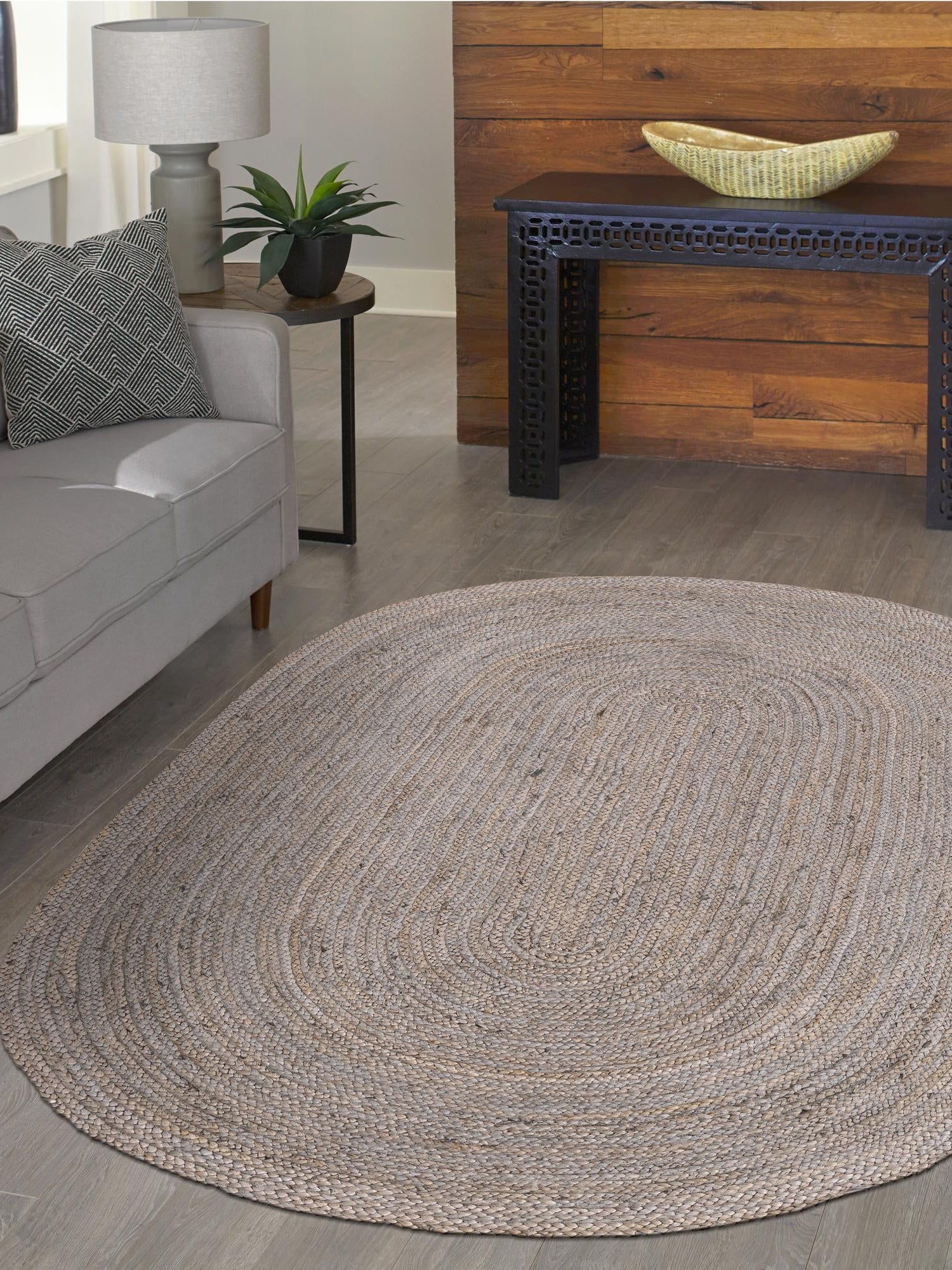 Gray 8' x 10' Braided Jute Oval Area Rug 100% Jute Hand Braided Natural Eco-Friendly Boho Style Carpet for Living Rooms Dining Office Space Dorms for Sale at Rug Engine