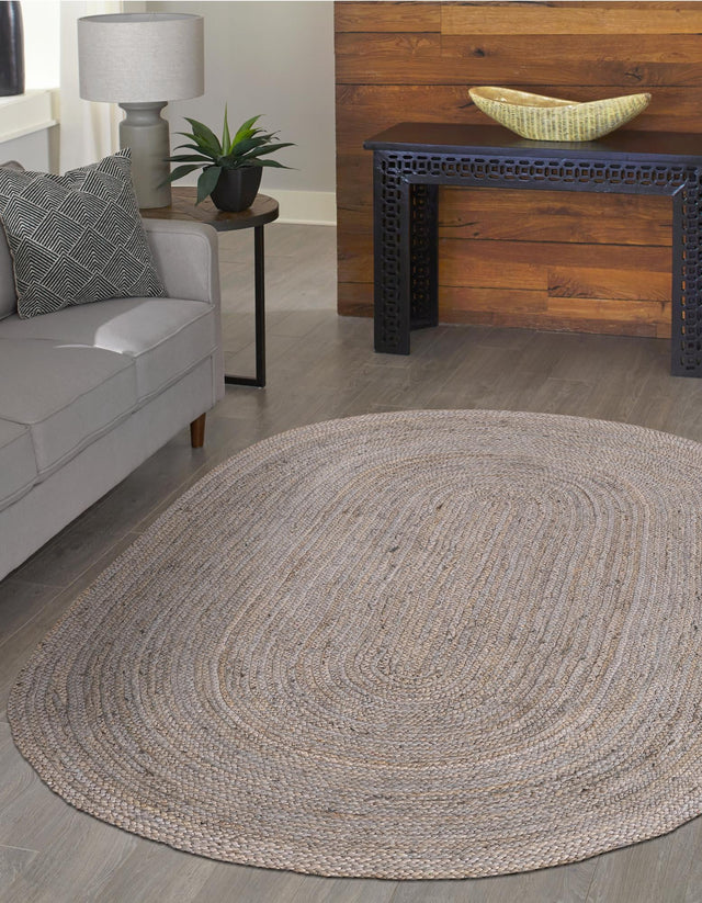 Gray 8' x 10' Braided Jute Oval Rug